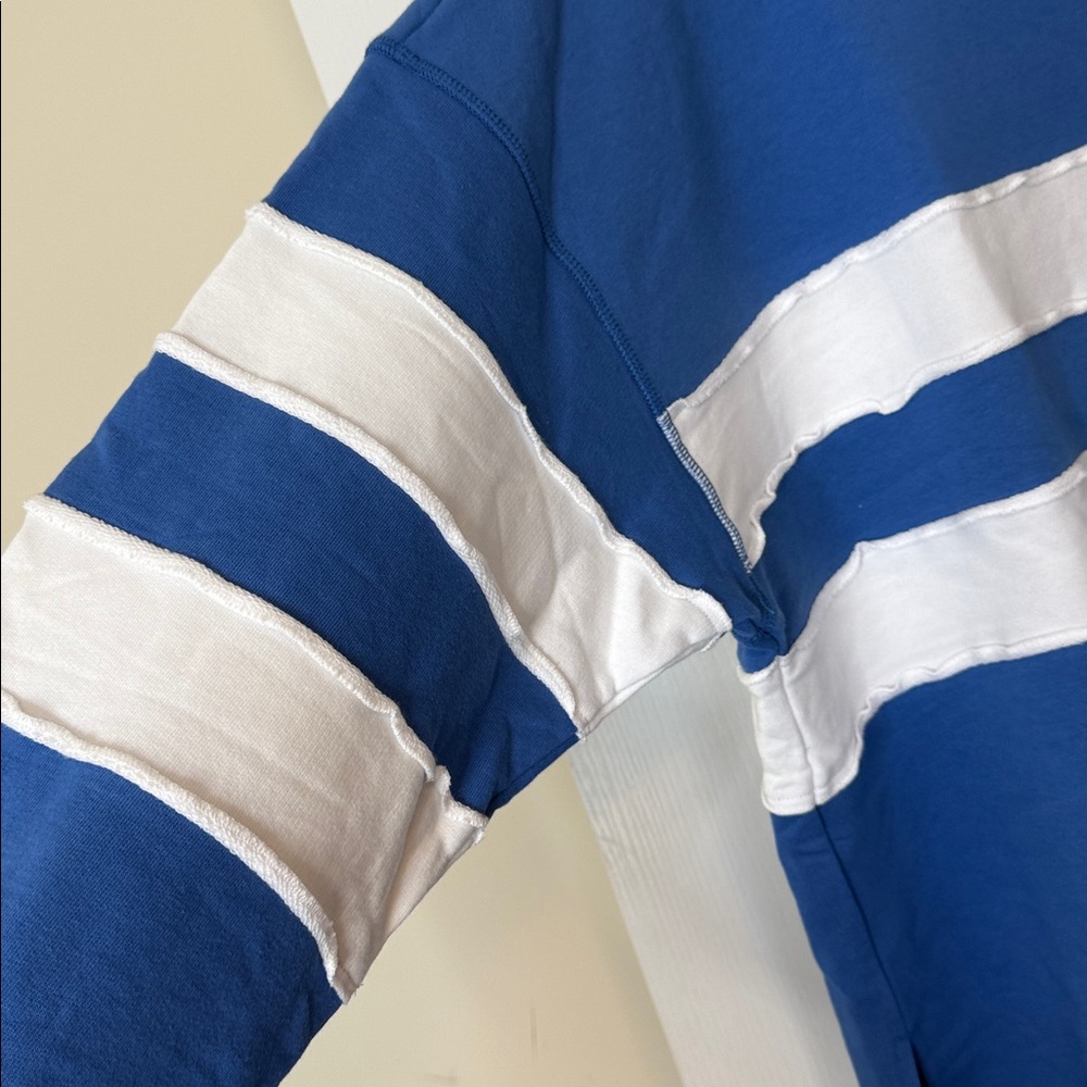 JoyLab Striped Oversized French Terry Crewneck Sweatshirt Blue White XXL - Picture 4 of 12